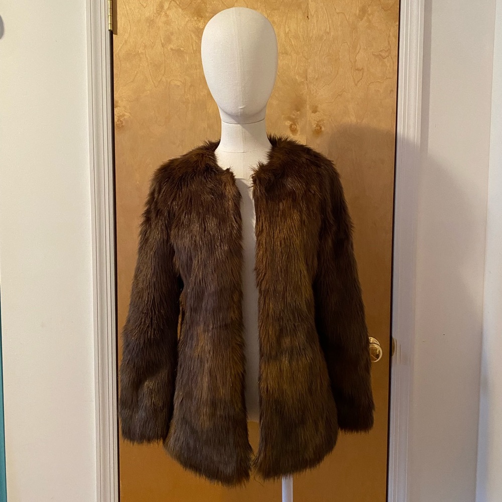 Velvet Faux Fur Coat Sz S